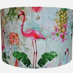 Flamingo Paradise Drum Lampshade Tropical Art Deco Fabric - 30cm - thumbnail 2