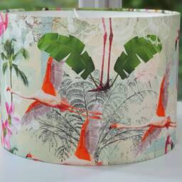 Flamingo Paradise Drum Lampshade Tropical Art Deco Fabric - 30cm - thumbnail 3