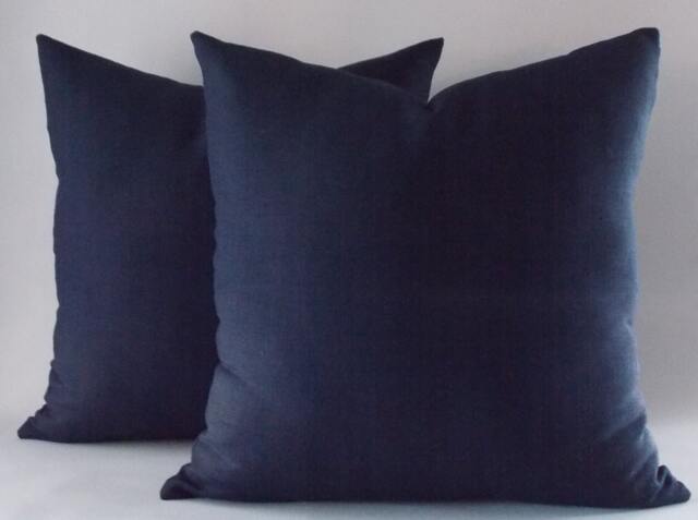 Set Of 2 Navy Blue Linen Pillow Covers Decorative Cushion - image 1