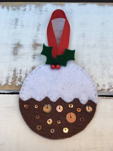 Christmas Pudding Decoration, Traditional Stitched Felt Tree Ornament - image 1
