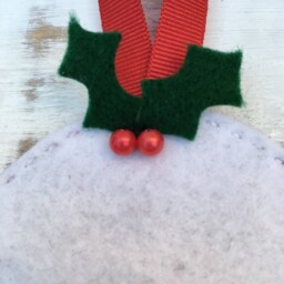 Christmas Pudding Decoration, Traditional Stitched Felt Tree Ornament - thumbnail 3