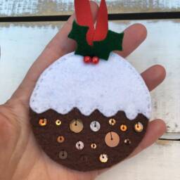 Christmas Pudding Decoration, Traditional Stitched Felt Tree Ornament - thumbnail 4