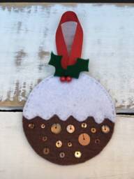 Christmas Pudding Decoration, Traditional Stitched Felt Tree Ornament - thumbnail 1