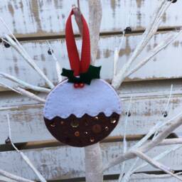 Christmas Pudding Decoration, Traditional Stitched Felt Tree Ornament - thumbnail 2