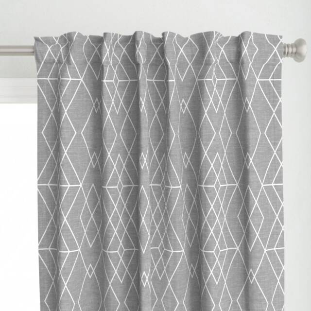 White Gray Diamond Curtain Panel - Grid Lines Geometric Shapes Neutral Scandinavian Custom Texture By Kimsa - image 1