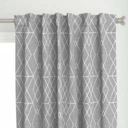 White Gray Diamond Curtain Panel - Grid Lines Geometric Shapes Neutral Scandinavian Custom Texture By Kimsa - thumbnail 1