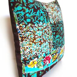 Brown & Green Floral Batik Pattern 16 Inches Square Pillow Cover - thumbnail 3