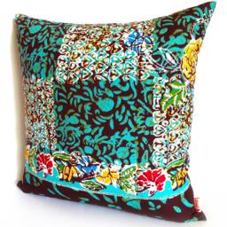Brown & Green Floral Batik Pattern 16 Inches Square Pillow Cover - thumbnail 2