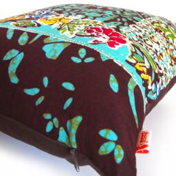 Brown & Green Floral Batik Pattern 16 Inches Square Pillow Cover - thumbnail 4