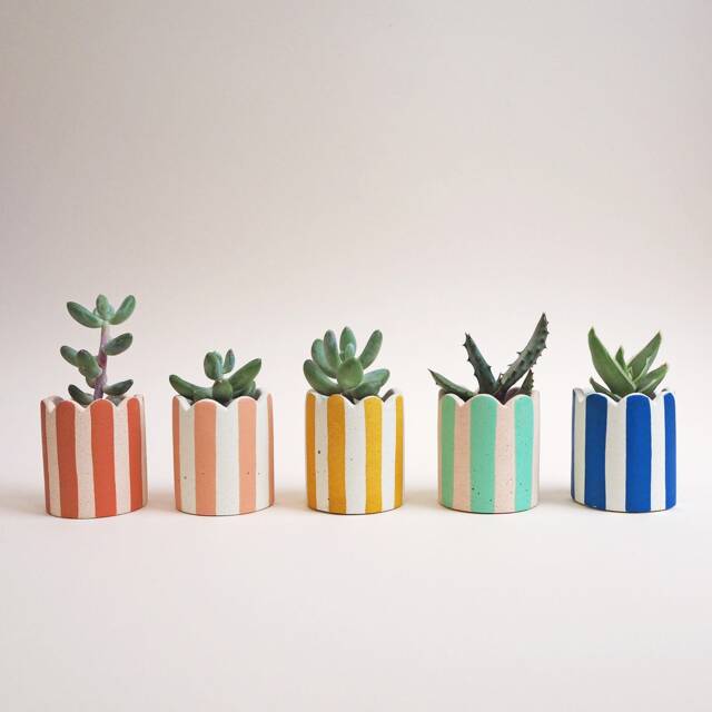 Mini Scalloped Stripy Pot/Tea Light Holder - Choose Your Colours - image 1