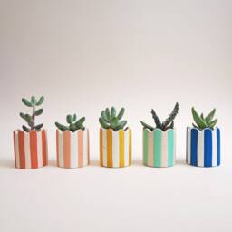 Mini Scalloped Stripy Pot/Tea Light Holder - Choose Your Colours - thumbnail 1