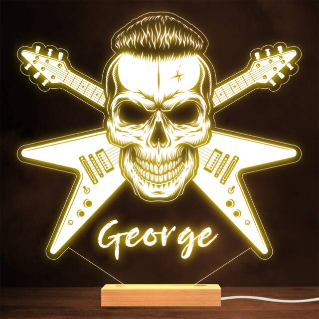 Skull Punk Rock Star Guitars Music Gothic Style Personalised Gift Night Light - image 1