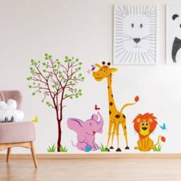 Nursery Animal Wall Decor Vinyl Sticker - Art Jungle Kid Baby Set Cute Decal African Elephant Giraffe Girl Room Wild Boy Child Mural - thumbnail 1