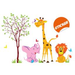 Nursery Animal Wall Decor Vinyl Sticker - Art Jungle Kid Baby Set Cute Decal African Elephant Giraffe Girl Room Wild Boy Child Mural - thumbnail 2