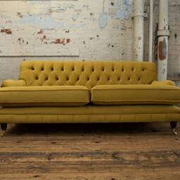Handmade Large Harvard 3 Seater Chesterfield Sofa - Mustard Gold House Velvet - thumbnail 2