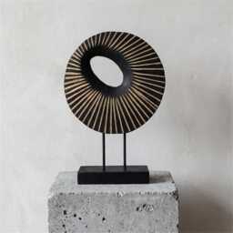 Modern Wood Circle Sculpture Black & Gold Abstract Geometric Decor - thumbnail 1