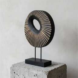 Modern Wood Circle Sculpture Black & Gold Abstract Geometric Decor - thumbnail 2