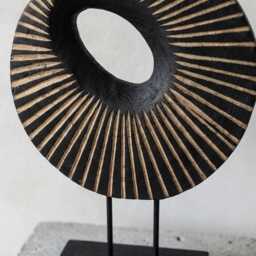 Modern Wood Circle Sculpture Black & Gold Abstract Geometric Decor - thumbnail 3