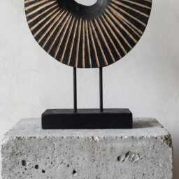 Modern Wood Circle Sculpture Black & Gold Abstract Geometric Decor - thumbnail 4