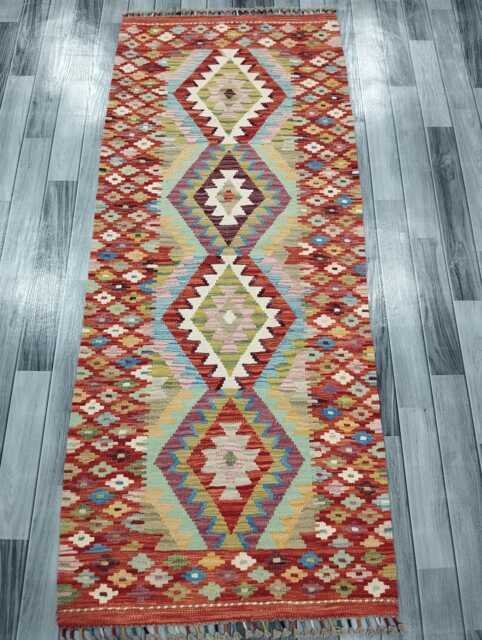 Runner Rug Classic, Handmade Artisan Afghan Turkish, Scandinavian, Navajo, Bohemian, Wool Flatweave Multicolour Kilim 200x81 cm - image 1