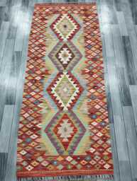 Runner Rug Classic, Handmade Artisan Afghan Turkish, Scandinavian, Navajo, Bohemian, Wool Flatweave Multicolour Kilim 200x81 cm - thumbnail 1