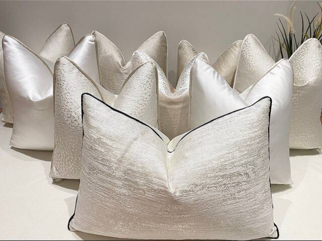 Luxury Cream, Ivory Textured Satin Cushion Set Pillow Cover, Exact Replica For Stacey Solomon - Sofa Bed The Couture Style No. 84
