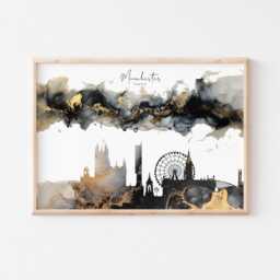 Manchester Skyline Black & Gold Wall Art Print - England UK United Kingdom - thumbnail 2