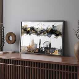 Manchester Skyline Black & Gold Wall Art Print - England UK United Kingdom - thumbnail 1