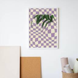 Retro Psychedelic Plant Print - Leaves, Checkerboard, Hippie, Trippy Aesthetic, Palm Houseplant Print, Y2K Art, Colourful Modern Art - thumbnail 3
