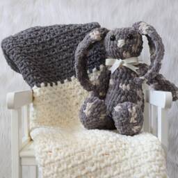 Gray & Cream Baby Blanket, Neutral Gift, Stuffed Bunny, Nursery, Security Soft Toy, 1St Birthday Gift