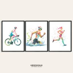 Womens Triathlon Print Set - 3 Posters - Wall Art Gifts Gift Swim, Cycle, Run Poster Triathlete Decor Athlete Artwork - thumbnail 2
