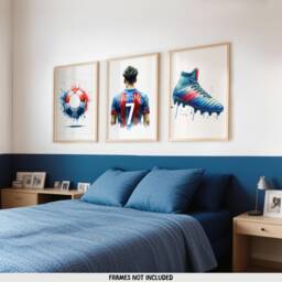 Custom Football Prints - Set Of 3 Posters - Boys Bedroom Decor Kids Wall Art Soccer Artwork Personalised Footballer Gifts Blue - thumbnail 2