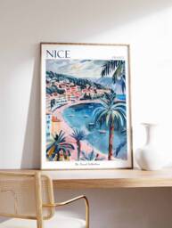 Nice France Travel Poster Coastal Tropical Art Print - thumbnail 1