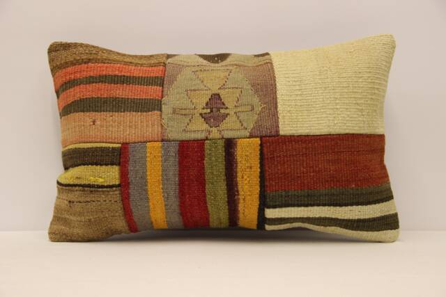 Turkish Kilim Pillow Patchwork Throw Pillow Accent Sofa Lumbar Covers 12X20 in - 30 X 50 cm 4Oef-955 - image 1