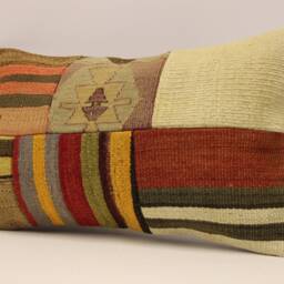 Turkish Kilim Pillow Patchwork Throw Pillow Accent Sofa Lumbar Covers 12X20 in - 30 X 50 cm 4Oef-955 - thumbnail 3