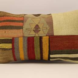 Turkish Kilim Pillow Patchwork Throw Pillow Accent Sofa Lumbar Covers 12X20 in - 30 X 50 cm 4Oef-955 - thumbnail 2
