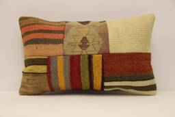 Turkish Kilim Pillow Patchwork Throw Pillow Accent Sofa Lumbar Covers 12X20 in - 30 X 50 cm 4Oef-955 - thumbnail 1
