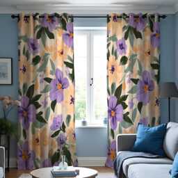 Peach & Purple Floral Curtains, Bold Botanical Print Drapes, Custom Made Window Panels, Vibrant Living Room Decor - thumbnail 3