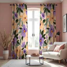 Peach & Purple Floral Curtains, Bold Botanical Print Drapes, Custom Made Window Panels, Vibrant Living Room Decor - thumbnail 2