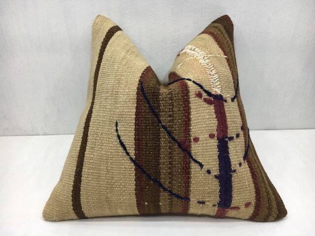 Vintage Handwoven Kilim Pillow, 16x16 Bohemian Throw Pillow - image 1