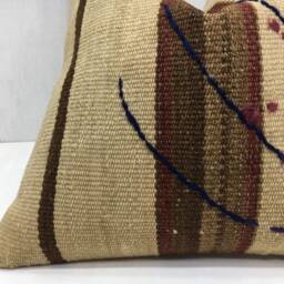 Vintage Handwoven Kilim Pillow, 16x16 Bohemian Throw Pillow - thumbnail 3