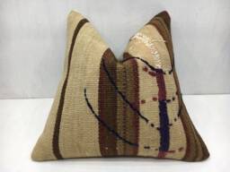 Vintage Handwoven Kilim Pillow, 16x16 Bohemian Throw Pillow - thumbnail 1