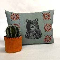 Bear Fox Or Rabbit Print Linen Pillow - thumbnail 3