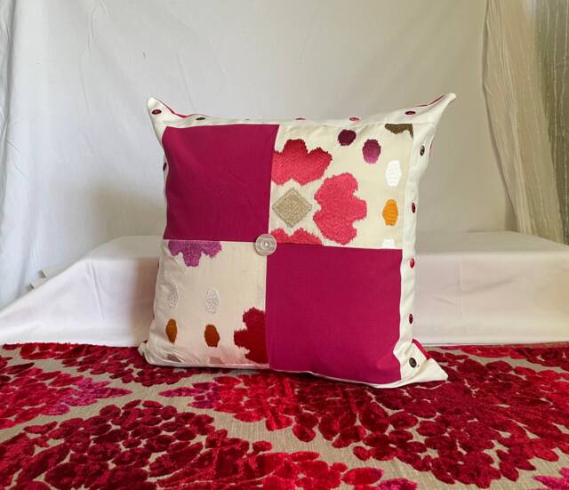 Embroidered Cotton Pillow Cover Jab Soleil Blue, Pink Mauve, 20 - image 1