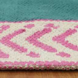 Hand Woven Cotton Rug Blue Geometric Block Print - thumbnail 4