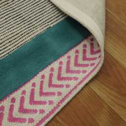 Hand Woven Cotton Rug Blue Geometric Block Print - thumbnail 3