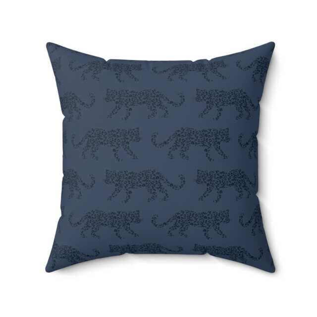 Square Throw Pillow, Leopard Parade, Tonal Navy Blue, Safari Jungle Decor, Animal Print, Modern Bold, Boho Accent Cushion, Cheetah Print - image 1
