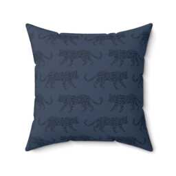 Square Throw Pillow, Leopard Parade, Tonal Navy Blue, Safari Jungle Decor, Animal Print, Modern Bold, Boho Accent Cushion, Cheetah Print - thumbnail 1