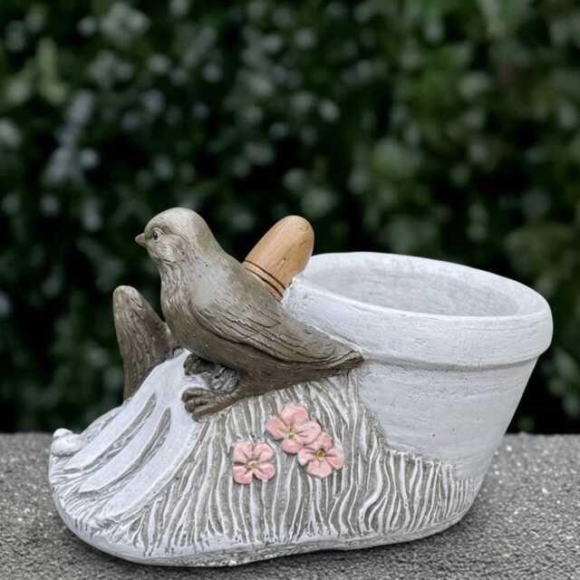 Fantasy Flower Pot Statue Concrete Bird Figurine Cement Planter Ornament Garden & Home Decor Handmade Bird Lover Gift Yard Art - image 1