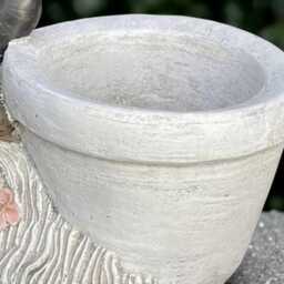Fantasy Flower Pot Statue Concrete Bird Figurine Cement Planter Ornament Garden & Home Decor Handmade Bird Lover Gift Yard Art - thumbnail 2